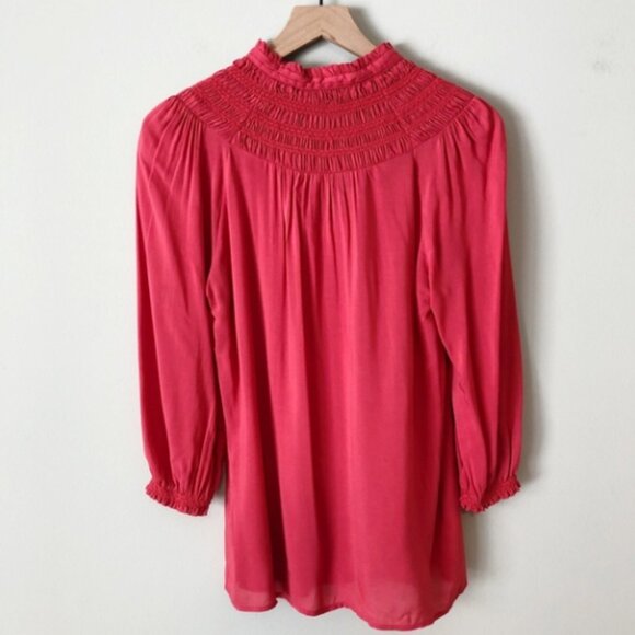 Women's Anthropologie Odille Red Peasant Shirt with Ruffles and Drawstring - Picture 2 of 5